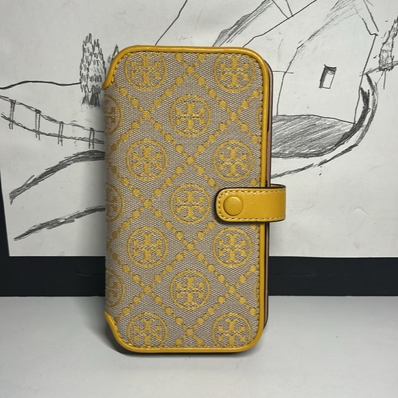 Tory Burch T Monogram Jacquard Yellow Folio For IPhone 12 Para o Max - Picture 5 of 16